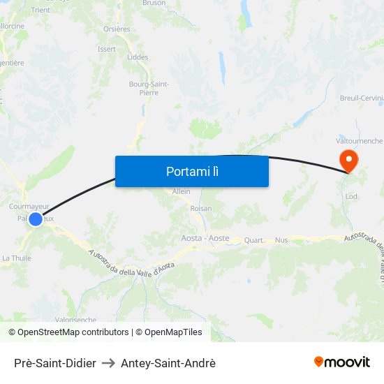 Prè-Saint-Didier to Antey-Saint-Andrè map