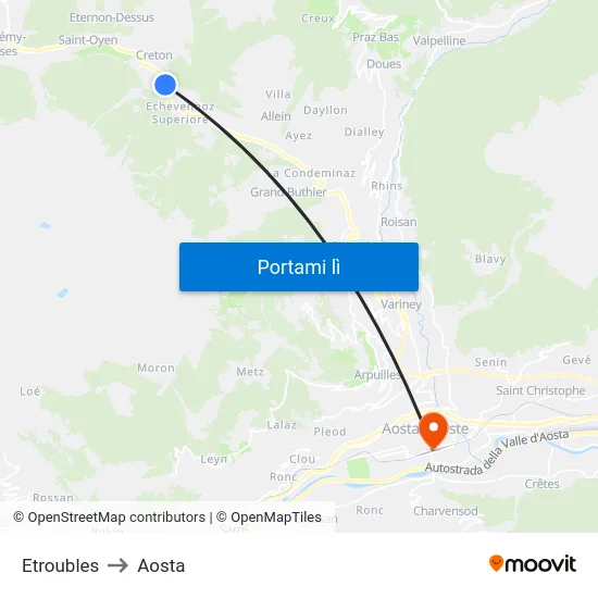 Etroubles to Aosta map