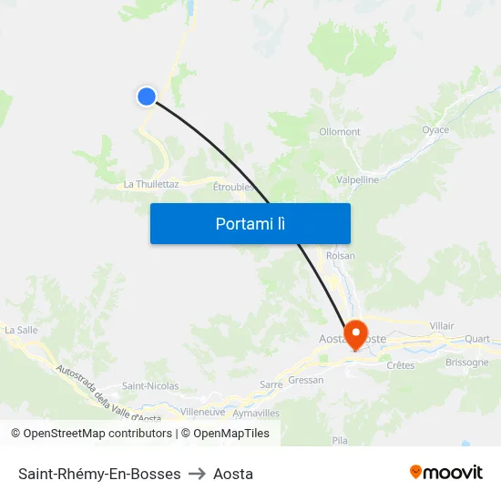 Saint-Rhémy-En-Bosses to Aosta map