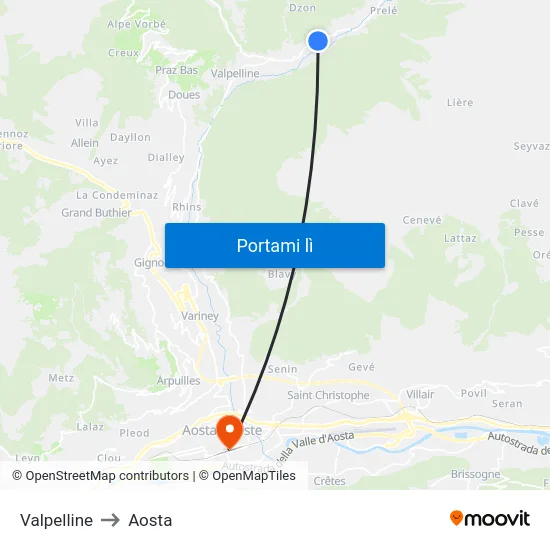 Valpelline to Aosta map