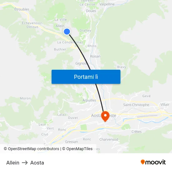 Allein to Aosta map