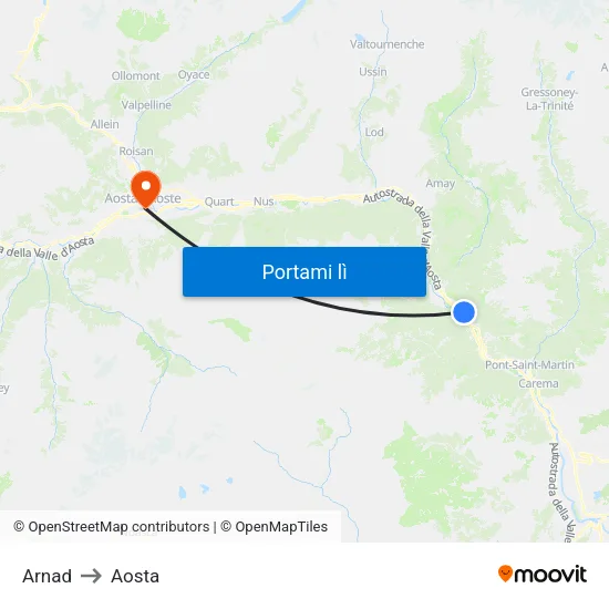 Arnad to Aosta map