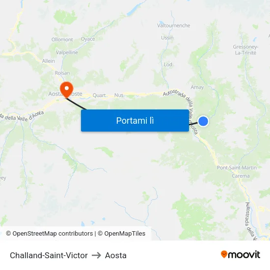 Challand-Saint-Victor to Aosta map