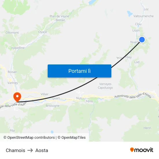 Chamois to Aosta map