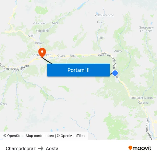 Champdepraz to Aosta map