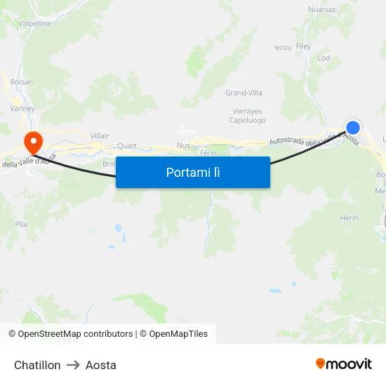 Chatillon to Aosta map