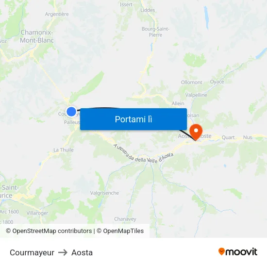 Courmayeur to Aosta map