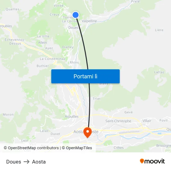 Doues to Aosta map
