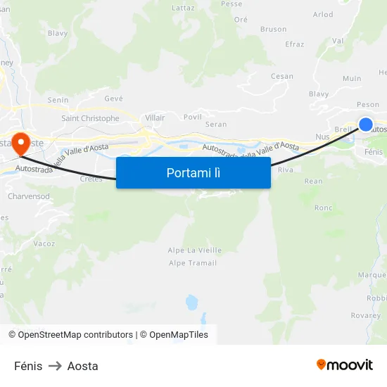 Fénis to Aosta map
