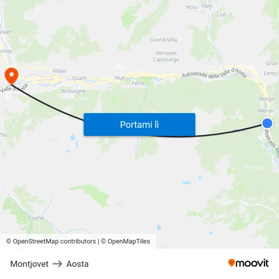 Montjovet to Aosta map
