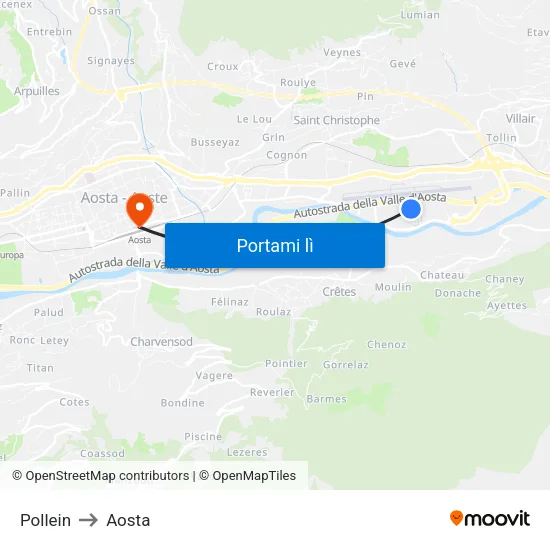 Pollein to Aosta map