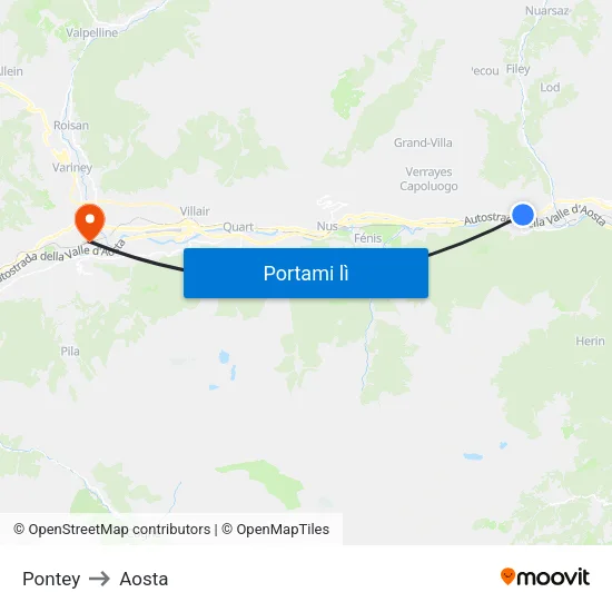 Pontey to Aosta map