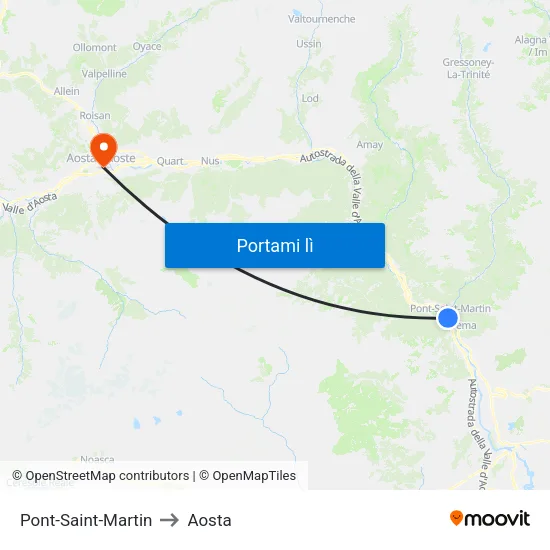 Pont-Saint-Martin to Aosta map