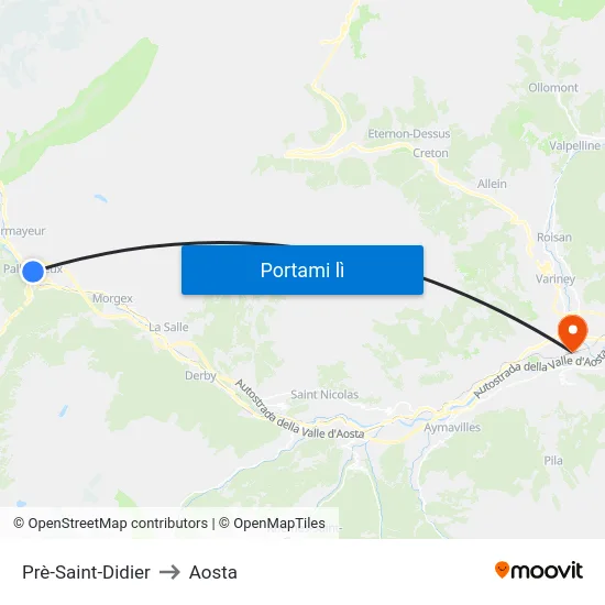Prè-Saint-Didier to Aosta map