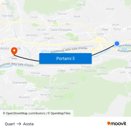 Quart to Aosta map