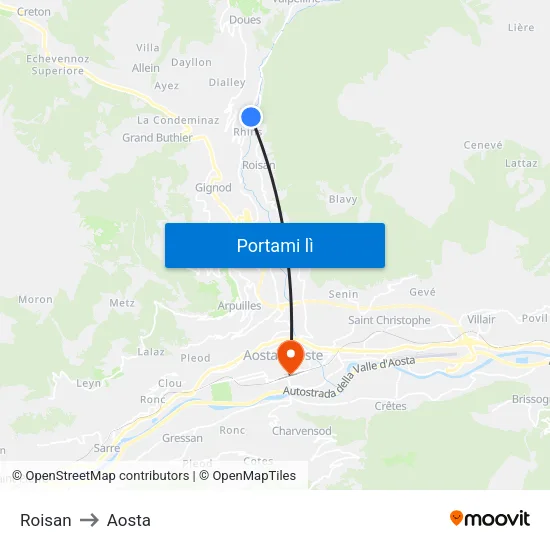 Roisan to Aosta map