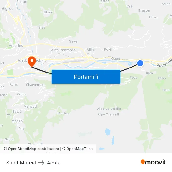 Saint-Marcel to Aosta map