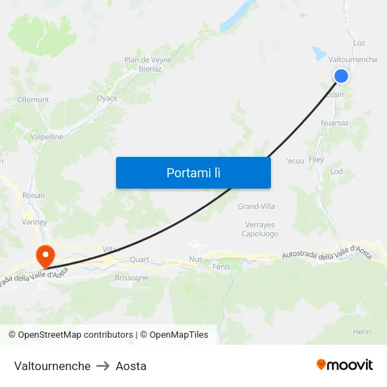 Valtournenche to Aosta map
