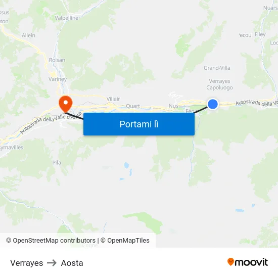 Verrayes to Aosta map