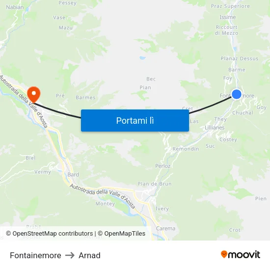 Fontainemore to Arnad map