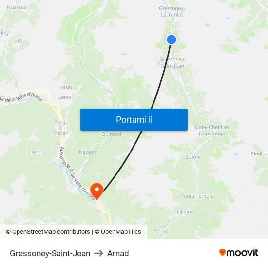 Gressoney-Saint-Jean to Arnad map