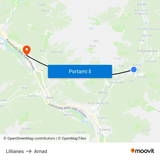 Lillianes to Arnad map