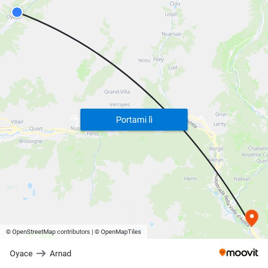 Oyace to Arnad map