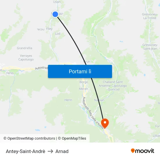 Antey-Saint-Andrè to Arnad map