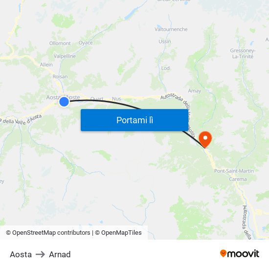 Aosta to Arnad map