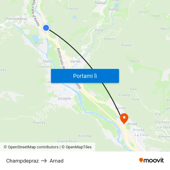 Champdepraz to Arnad map