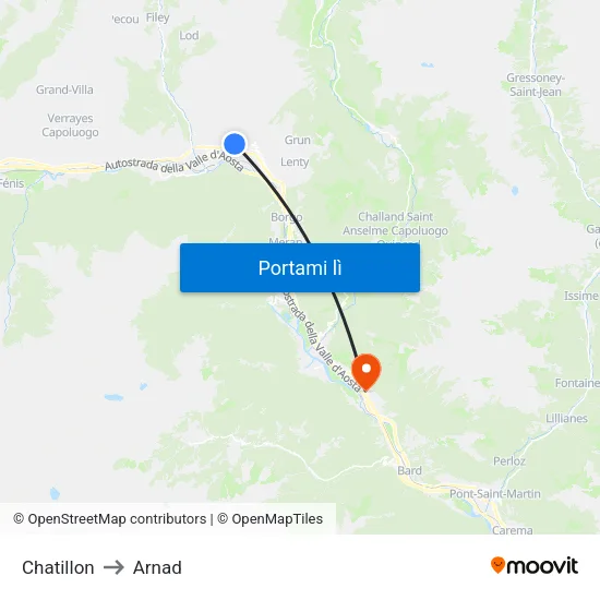 Chatillon to Arnad map