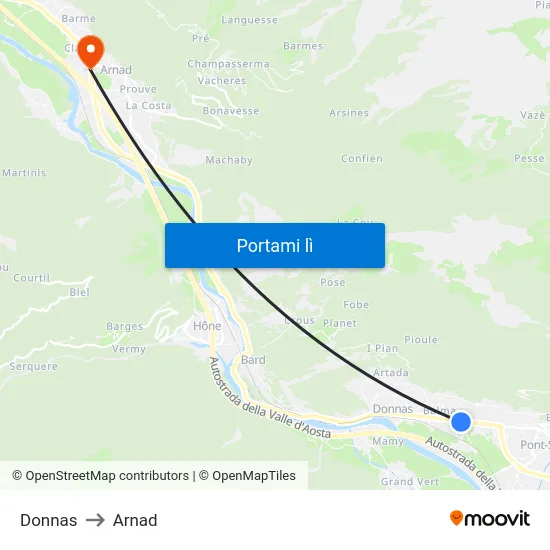 Donnas to Arnad map