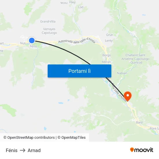 Fénis to Arnad map