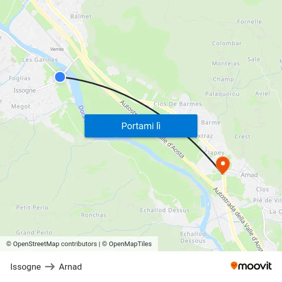 Issogne to Arnad map