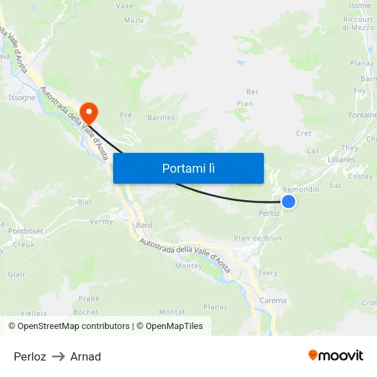 Perloz to Arnad map