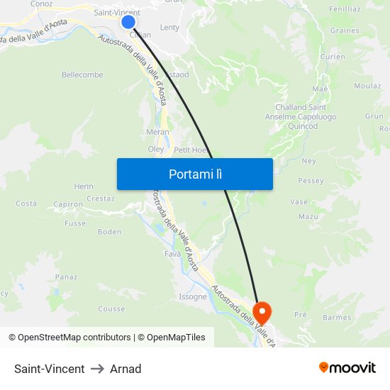 Saint-Vincent to Arnad map