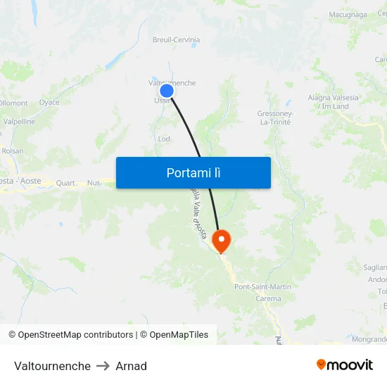 Valtournenche to Arnad map