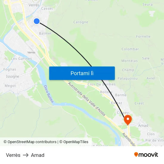 Verrès to Arnad map