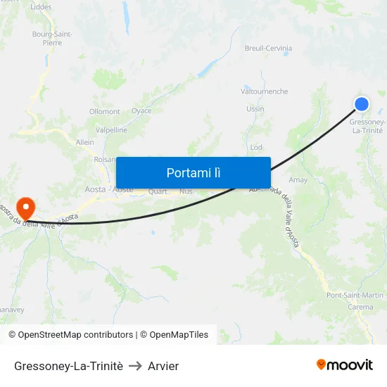 Gressoney-La-Trinitè to Arvier map