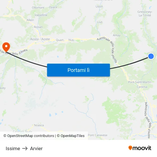 Issime to Arvier map