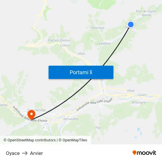 Oyace to Arvier map