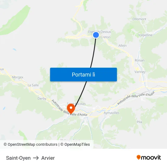 Saint-Oyen to Arvier map