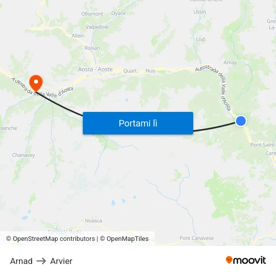 Arnad to Arvier map