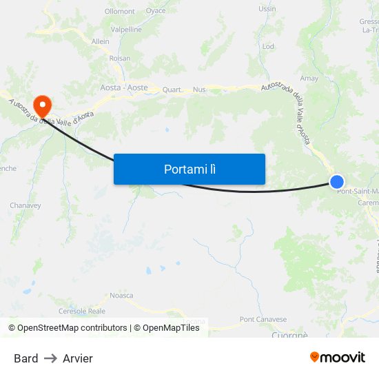 Bard to Arvier map