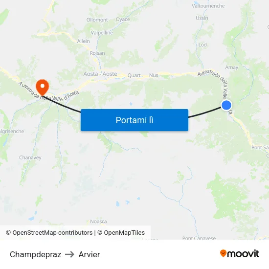 Champdepraz to Arvier map