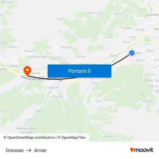 Gressan to Arvier map