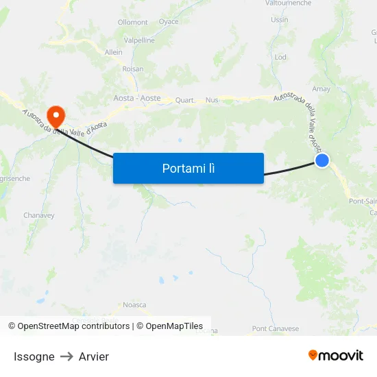 Issogne to Arvier map