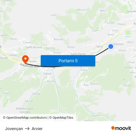 Jovençan to Arvier map