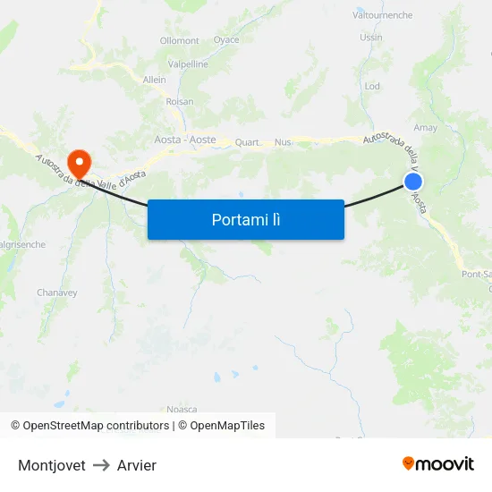 Montjovet to Arvier map