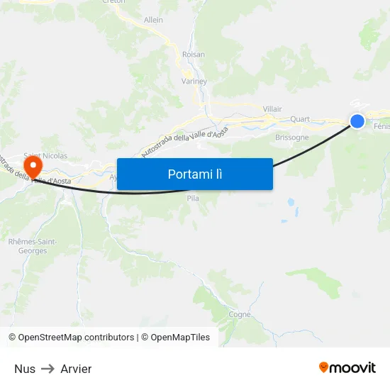 Nus to Arvier map